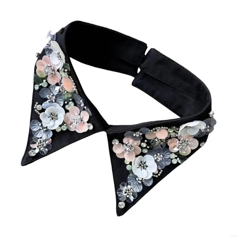 طوق فستان L5YA قابل للفصل مزين باللؤلؤ المخيط يدويًا وتفاصيل أحجار الراين اللامعة #3