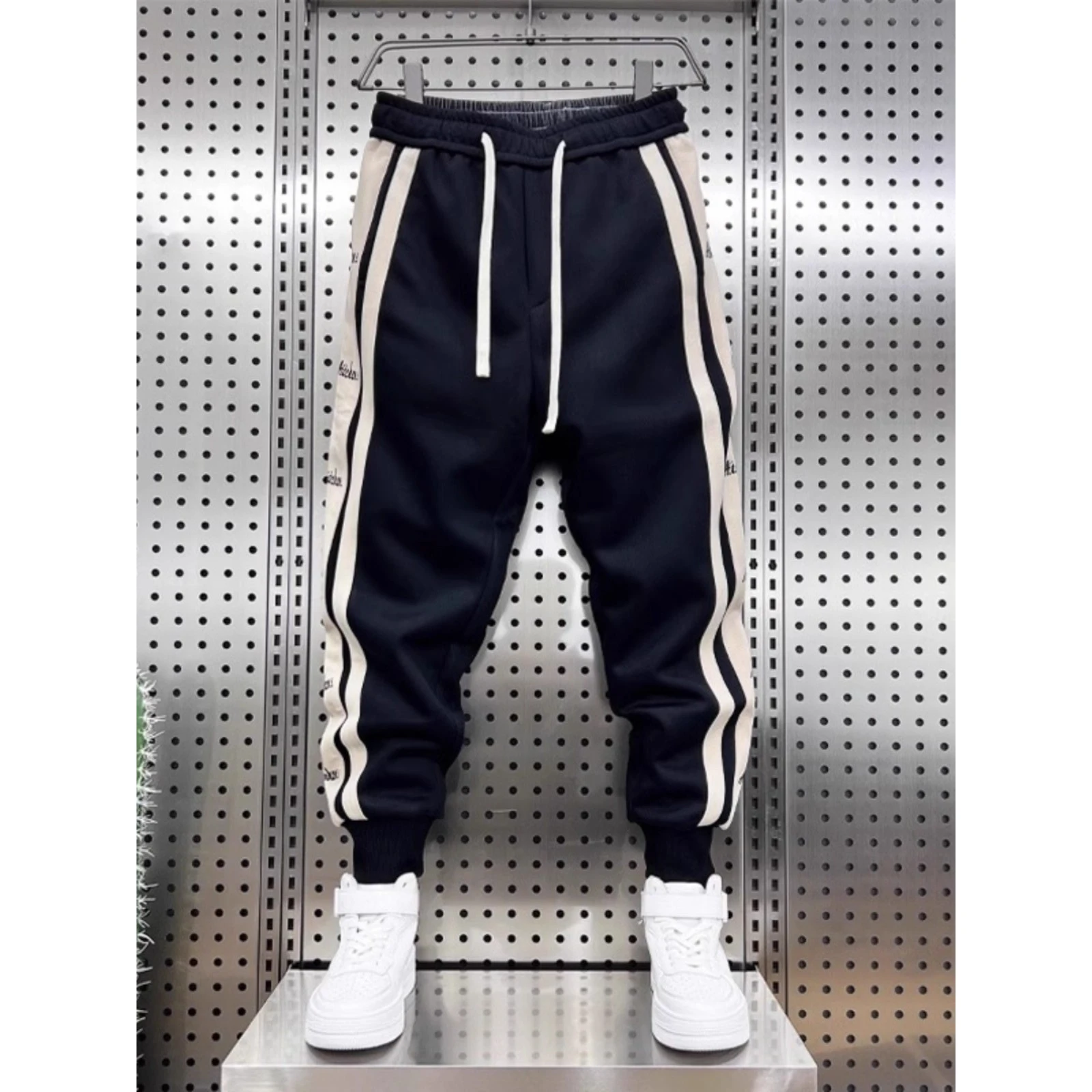 

Мужские спортивные повседневные брюки большого размера 300, американские спортивные повседневные брюки, полосатые брюки с завязками, модный бренд, полиэфирное волокно