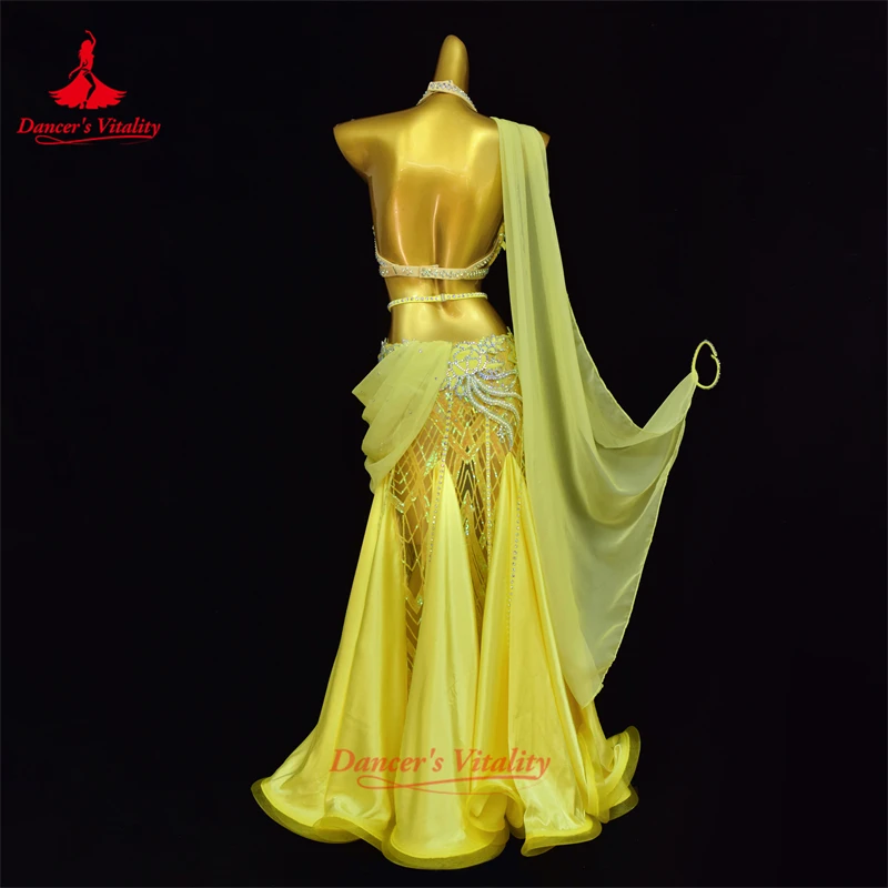 Belly Dance Set Diamond Bra Flutter Sleeves Fishtail Skirt Performance Suit High-End Custom Adult Child Competition Clothes