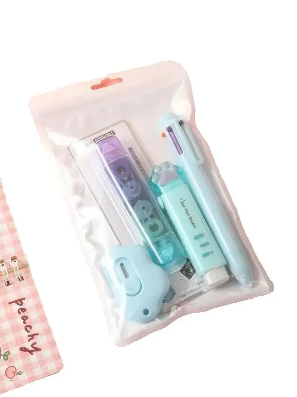 4pc/set Cute Stationery Set Sweet Cartoon Kitten Paw Eraser Ballpoint Pen Correction Tape Box Cutter Set Student School Supplies