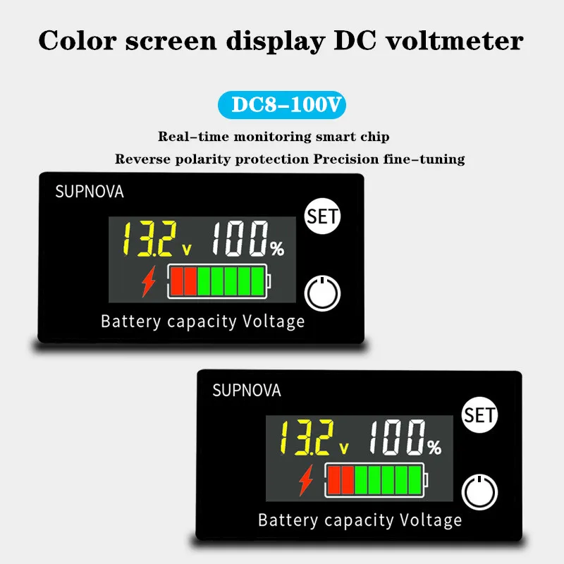 

Battery Capacity Indicator DC 8V-100V Lead Acid Lithium LiFePO4 Car Motorcycle Voltmeter Voltage Gauge 12V 24V 48V 72V