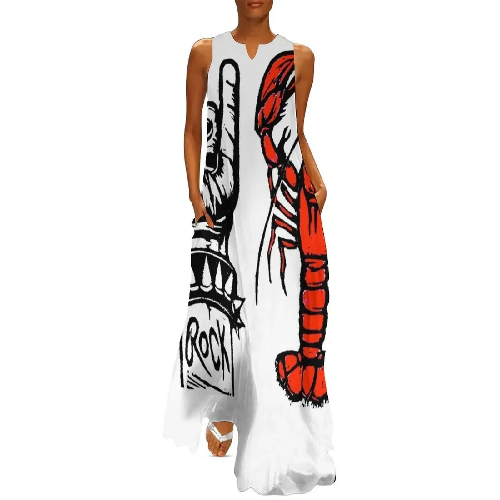 

ROCK LOBSTER - B-52s - original linocut print with colored pencil Long Dress Party dresses Dress