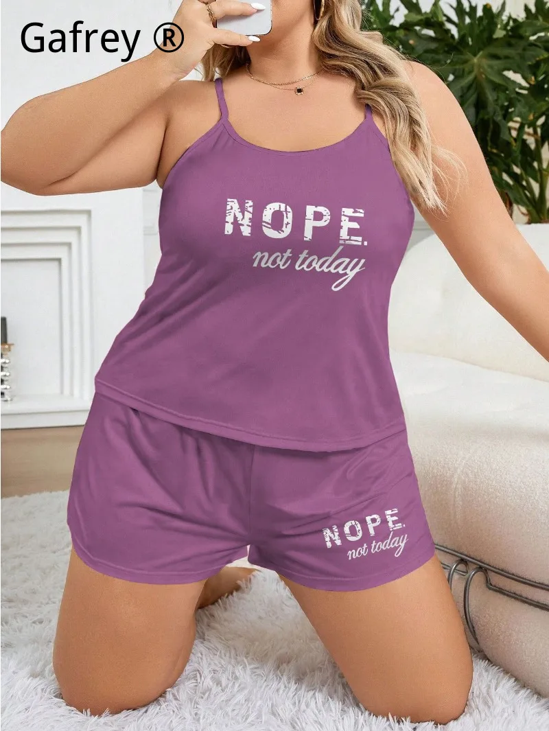 Hot Selling 5XL 3XL Plus Size Letter Print Pajama Set Women Camisole Shorts Two Piece Loose Wearable Outside Lounge Wear Summer view 5