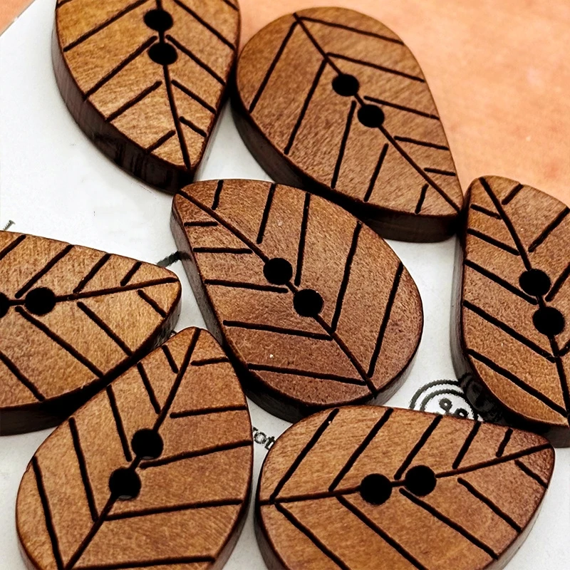 20er-Pack 20mm Vintage Blatt-Holzknöpfe - 2-Loch Dekorative Nähknöpfe für DIY-Basteleien & Kleidungsverzierung