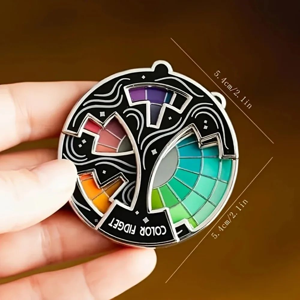 360 Rotating Color Fidget Enamel Pin& Keychain - Relax Sensory with 8 Color, Christmas Day Gifts, Focus Aid Tool, Sleek Design