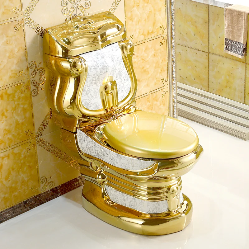 European style palace gold toilet retro hotel color toilet relief split toilet, color gold creative toilet