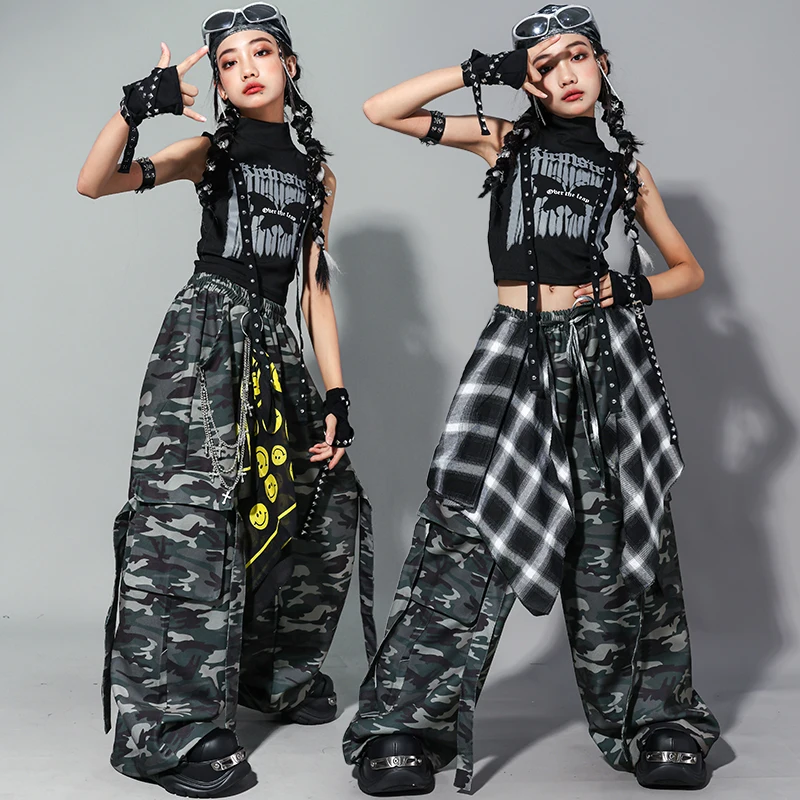 T-shirt per ragazze Hip Hop Pantaloni cargo mimetici Pantaloncini da ballo di strada Ragazze K-pop Jazz Costume Set di vestiti per bambini Bambini Streetwear