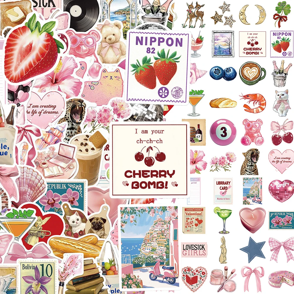 

10/30/50/100pcs Retro Pink Aesthetic Graffiti Stickers Cute Ins Style Y2K Girl Sticker Suitcase Phone Laptop Decals Decoration