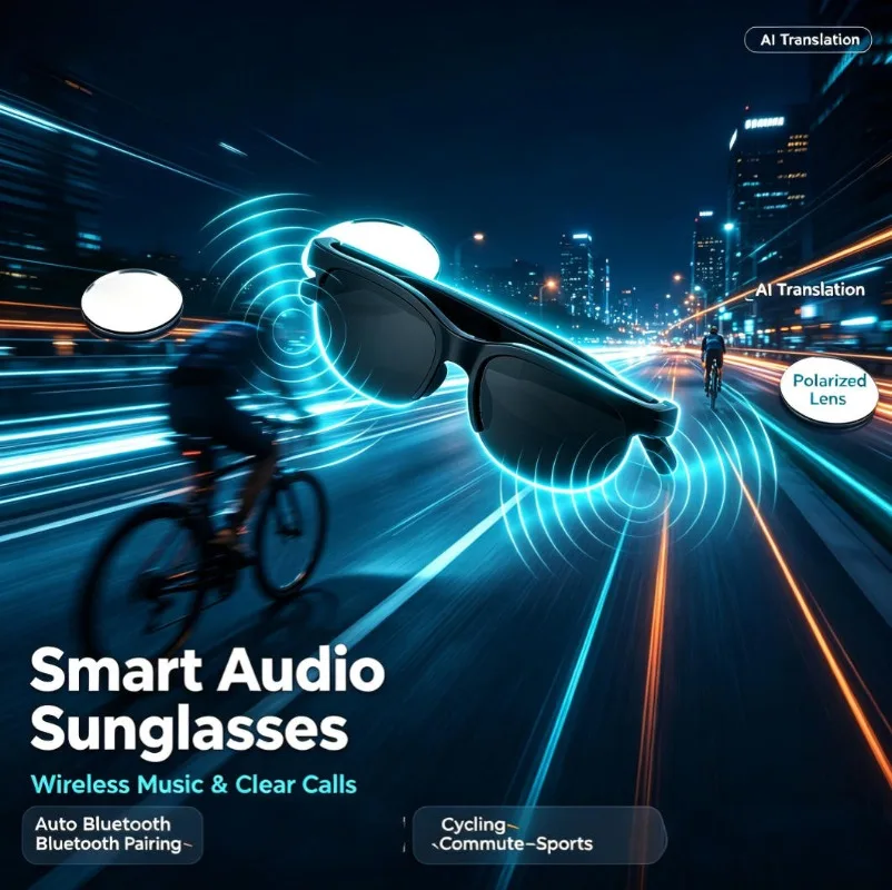 Smart Bluetooth Glasses Dual‑Ear Wireless Stereo Headset Sports Sunglasses with AI Translation, Hands‑free Call Music Glasses