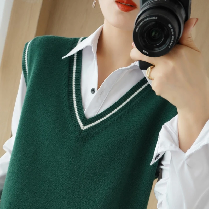 

Женский свободный вязаный жилет V-Ne Color Blo Svel, осень-зима, новый модный повседневный свитер для колледжа Sle