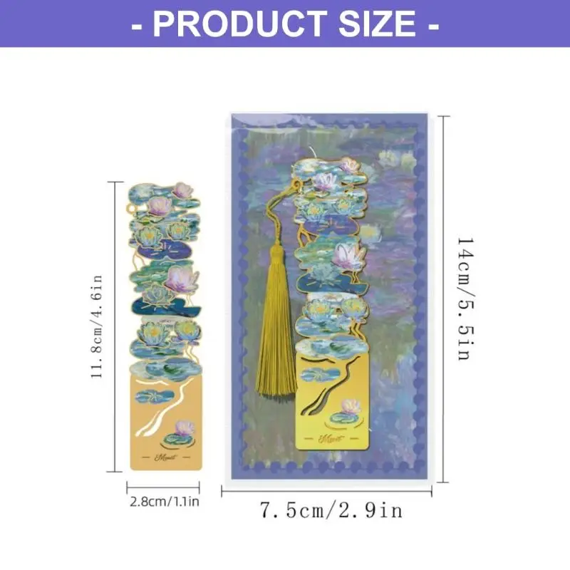 Oil Painting Metal Bookmarks with Tassels Hollow Flower Engraved Bookmarks  D2RC