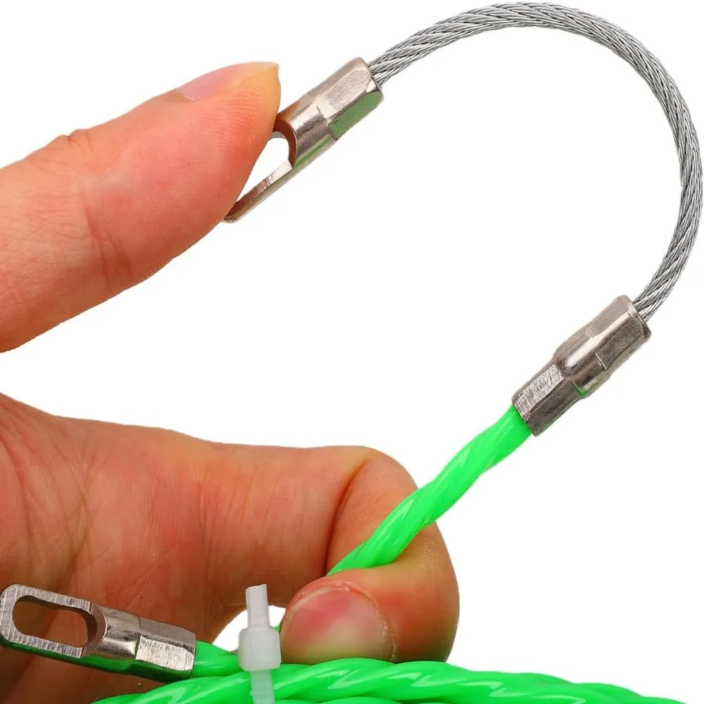 15M/ 49.2FT Manual Wire Puller 4.5mm Diameter Green Flexible Cable Threader Spring Head Fish Tape Tool Wall Installation
