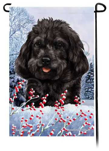 Cockapoo Winter Berries Garden Flag