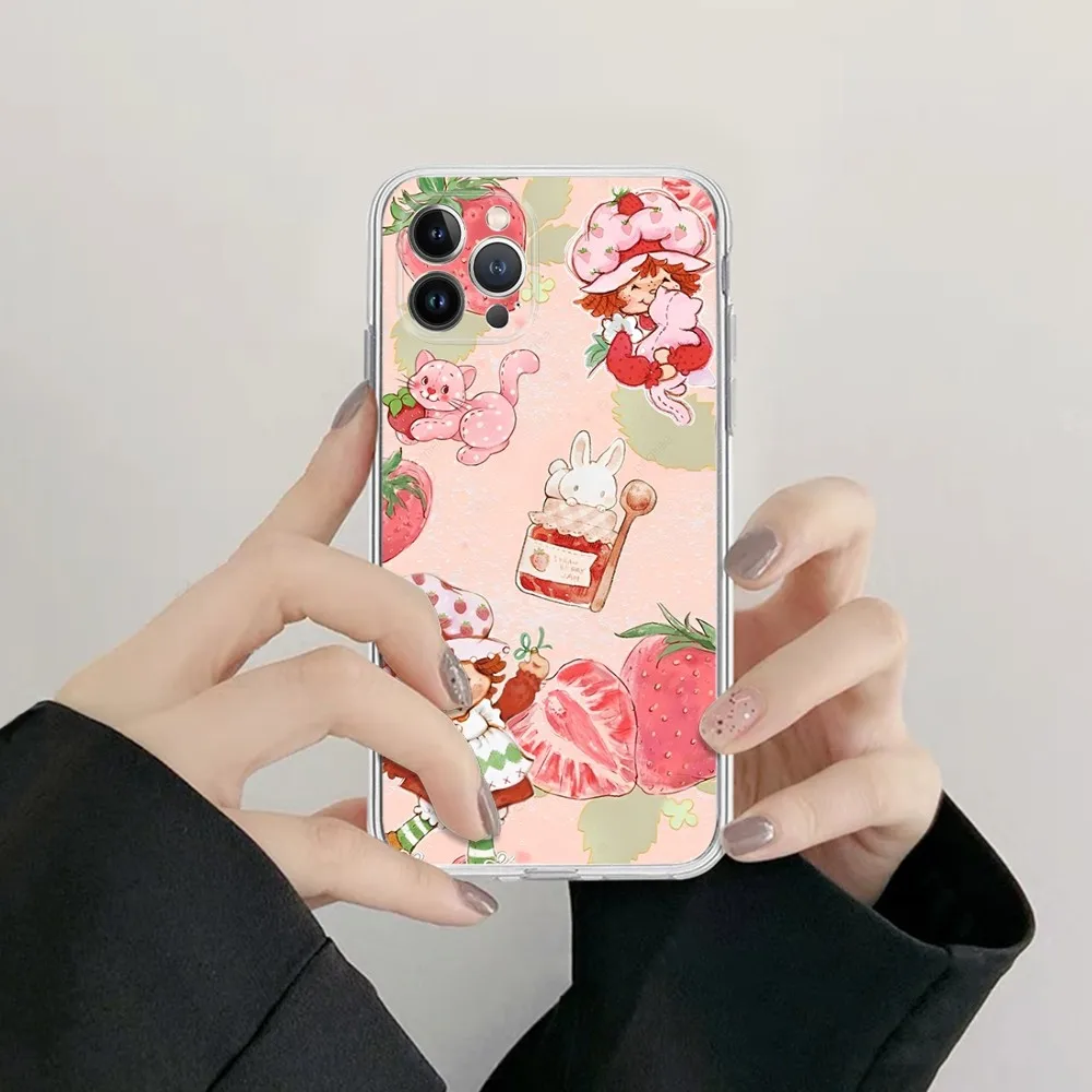 S-Strawberry Pink Shortcake Phone Case Silicone Soft For Iphone 16 15 14 13 12 11 Pro Mini XS MAX Plus X Cover