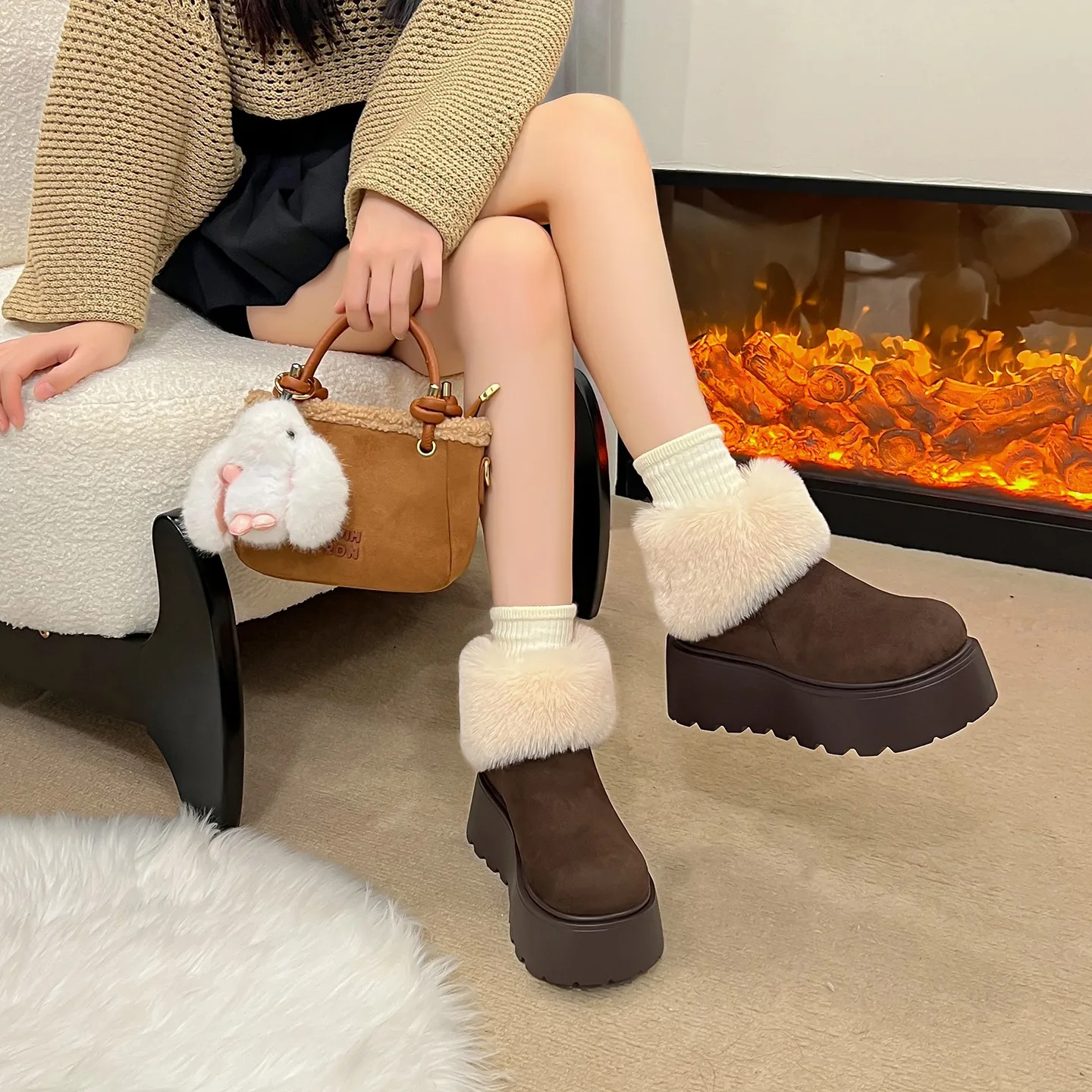 

Модные модные уличные женские зимние ботинки на толстой подошве с флисовой подкладкой, теплая универсальная повседневная обувь