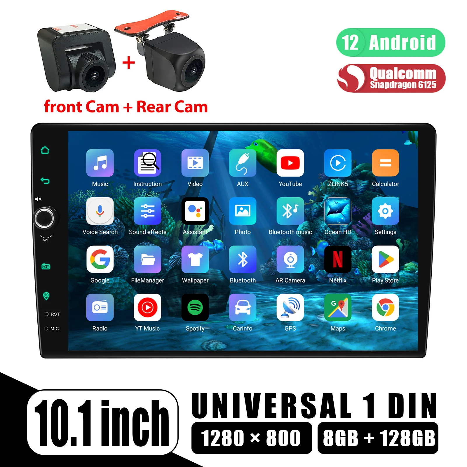 JOYFORWA 10.1 inch 2.5D 1280*800 Touch Screen Autoradio Universal Head Unit Android 12.0 Car Radio Stereo Multimedia Player