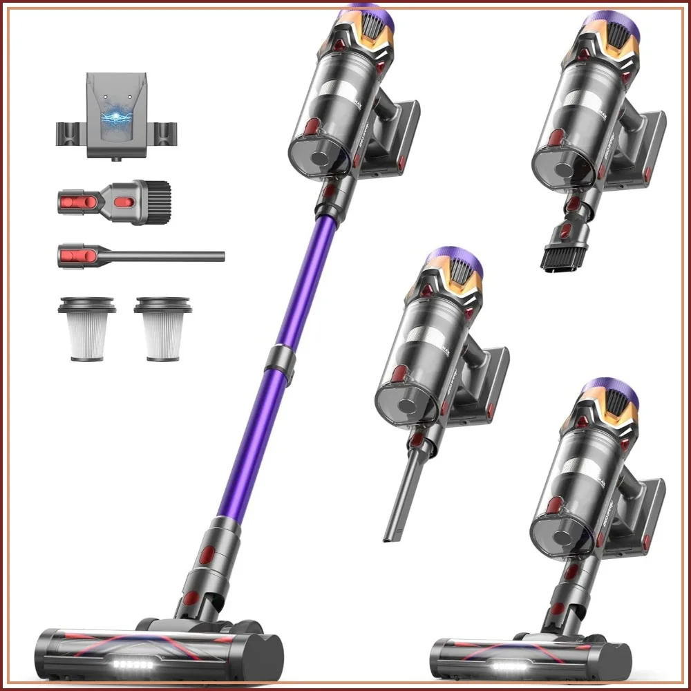 Cordless Vacuum Cleaner 55Kpa/650W/70Mins, 1.8L Self Standing Stick Vacuum, Hurricane Mode, Touch Screen, Anti-Tangle for Home/Pet Hair/Carpet
