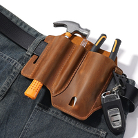 Leather Waist Bags for Men Multitool Sheath EDC Pocket Organizer with Key Holder Flashlight for Belt Waist Packs Wearable Belt