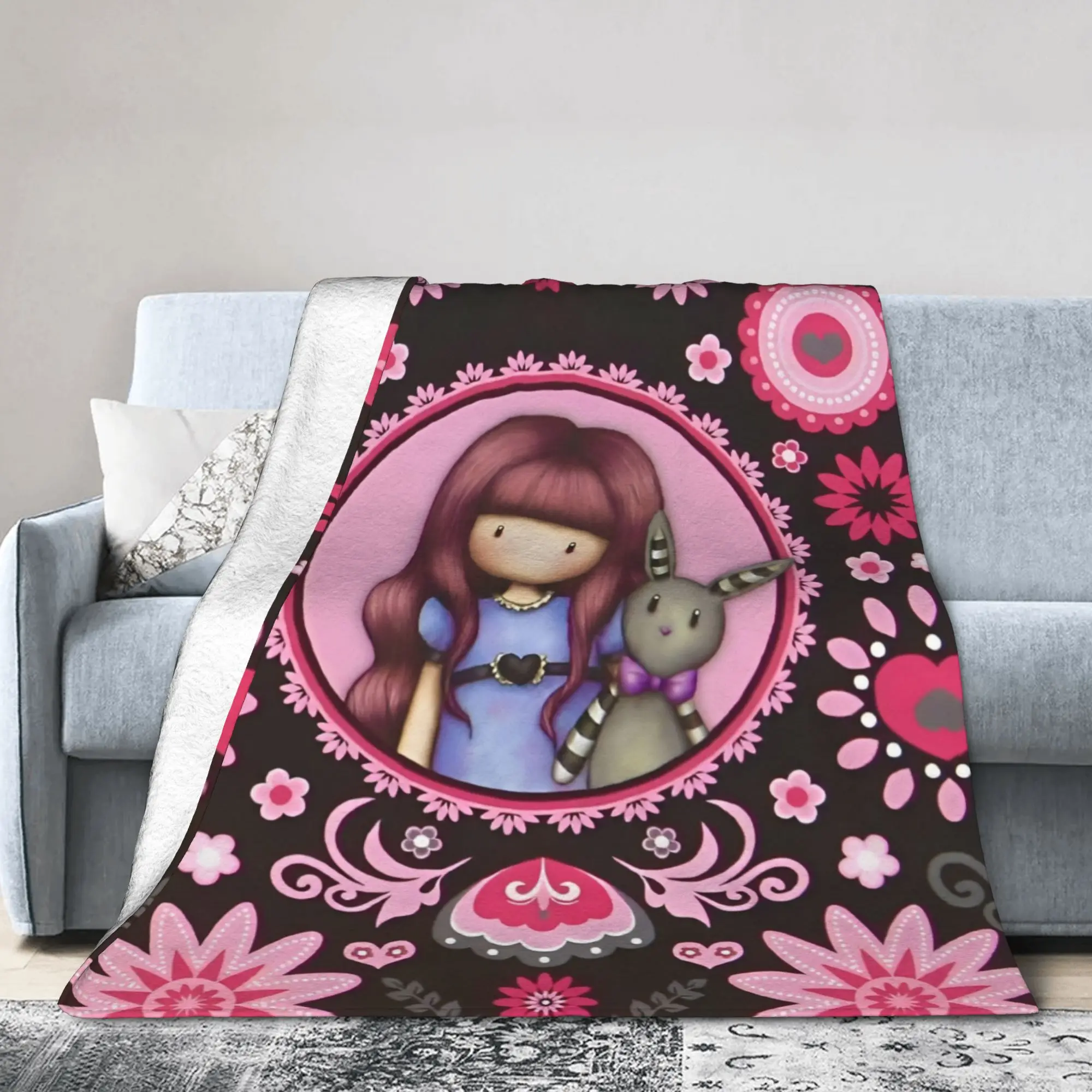 S-Santoro G-Gorjuss Blanket Flannel Summer Air Conditioning Doll Cartoon Portable Throw Blanket for Home Office Plush Thin Quilt