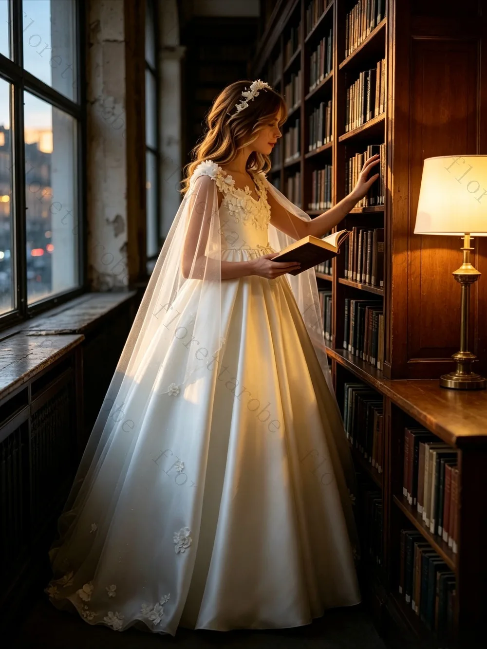 Customized Satin Flower Girl Dress Floor Length Ball Gown Scoop Neck Sleeveless Detachable Tulle Cape Pearl Applique Wedding Kid