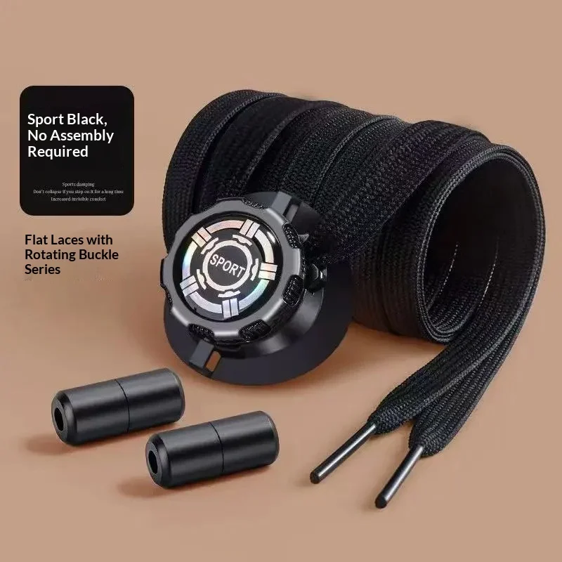 New 1 Pair Automatic Flat Shoe Laces Casual Shoes Sneakers No Tie Shoelaces Black White Swivel Buckle Shoelace for Adults Kids