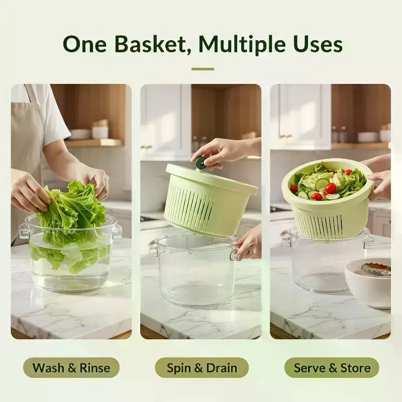 Salad Spinner - Manuel Salata Döndürücü Gıda Güvenli Büyük