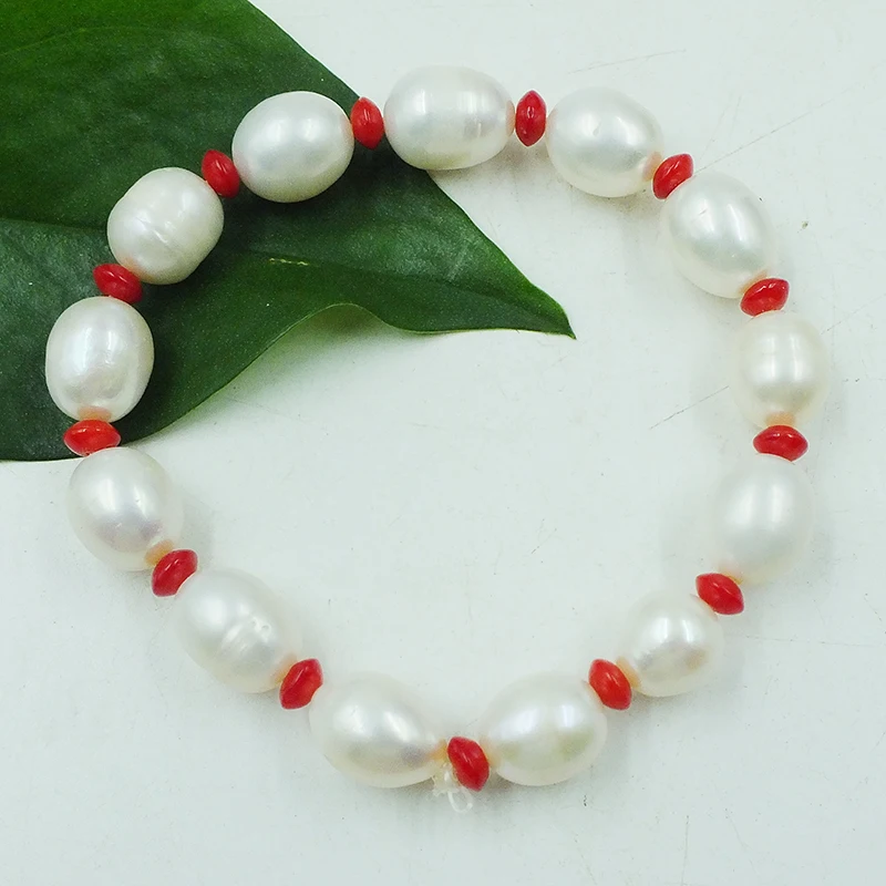 Perfect 10-11MM Giant Natural White Pearl Elastic Thread Bracelet 7.5 