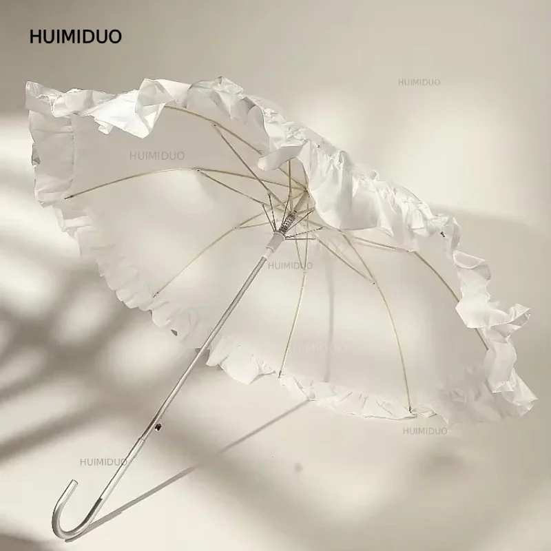 Lace Long Shank Umbrella Curved Handle European-style Vintage Umbrella Arch Princess Straight Stick Photography Household