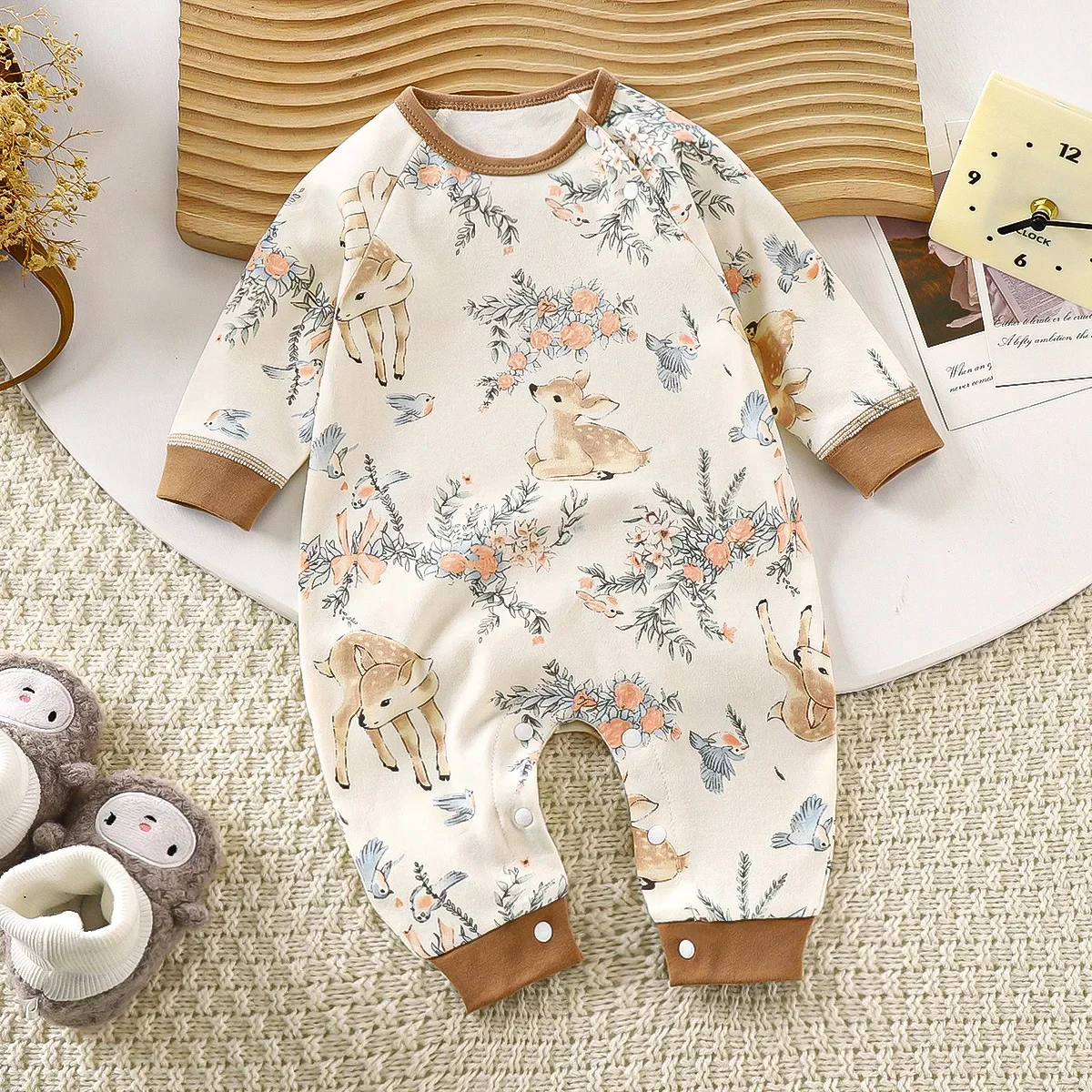 Autumn Newborn Baby Pure Cotton Romper Long Sleeve Cute Cartoon Print Casual Rompers Toddler Playsuit Infant One-piece Clothing