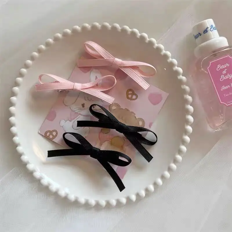 2/6pcs Girls\' Sweet Bowknot Hair Clips Baby Pink White Ballet Ribbon Bow Hairpins Headwear Grab Lovely Hair Clips Barrettes