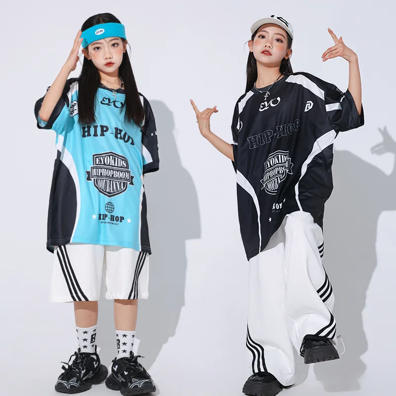 Jungen Street Dance Kostüm Hip Hop T-shirt Shorts Lose Hosen Modern Dance Kleidung Mädchen Jazz Bühne Leistung Tragen Trainingsanzug
