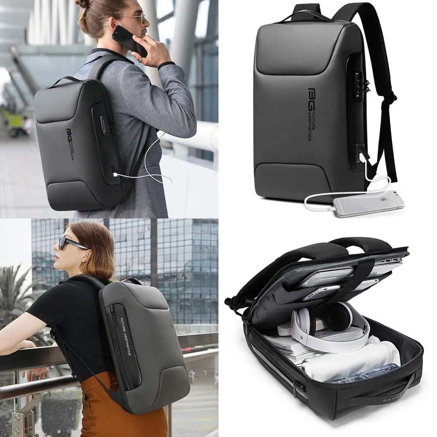 

【Новый стиль】Рюкзак BANGE нового стиля, мужская сумка через плечо, мужская водонепроницаемая сумка для ноутбука, сумка для деловых поездок, для студентов, с USB-портом.