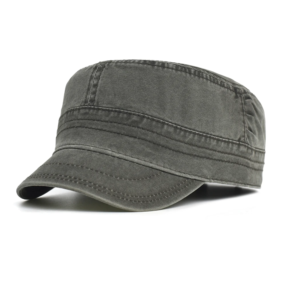 Four Seasons Washed Cotton Flat Caps Men Women Military cap Unique Design Vintage Flat Top Hat