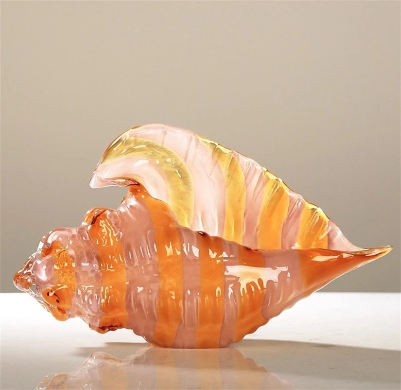 Handmade Conch Shellfish Escultura, Colorido Esmalte Marisco Estátua, Criatura Marinha Ornamento, Casa Shelving Decoração, Artesanato Presente,