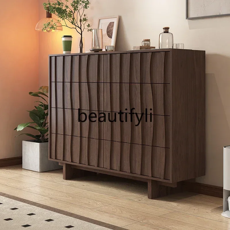 

Living room solid wood chest small apartment black walnut storage TV side cabinet