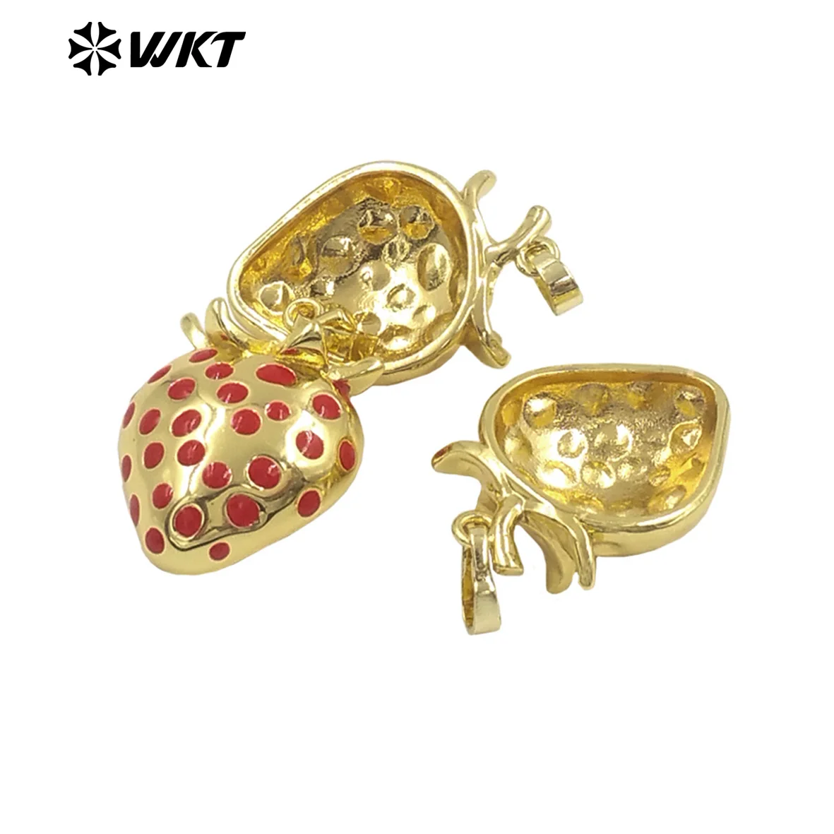 

WT-JFE149 New Style Strawberry Shape Yellow Brass With Drop Oil Real Gold Plated Pendant For Girl Dresssing ACC