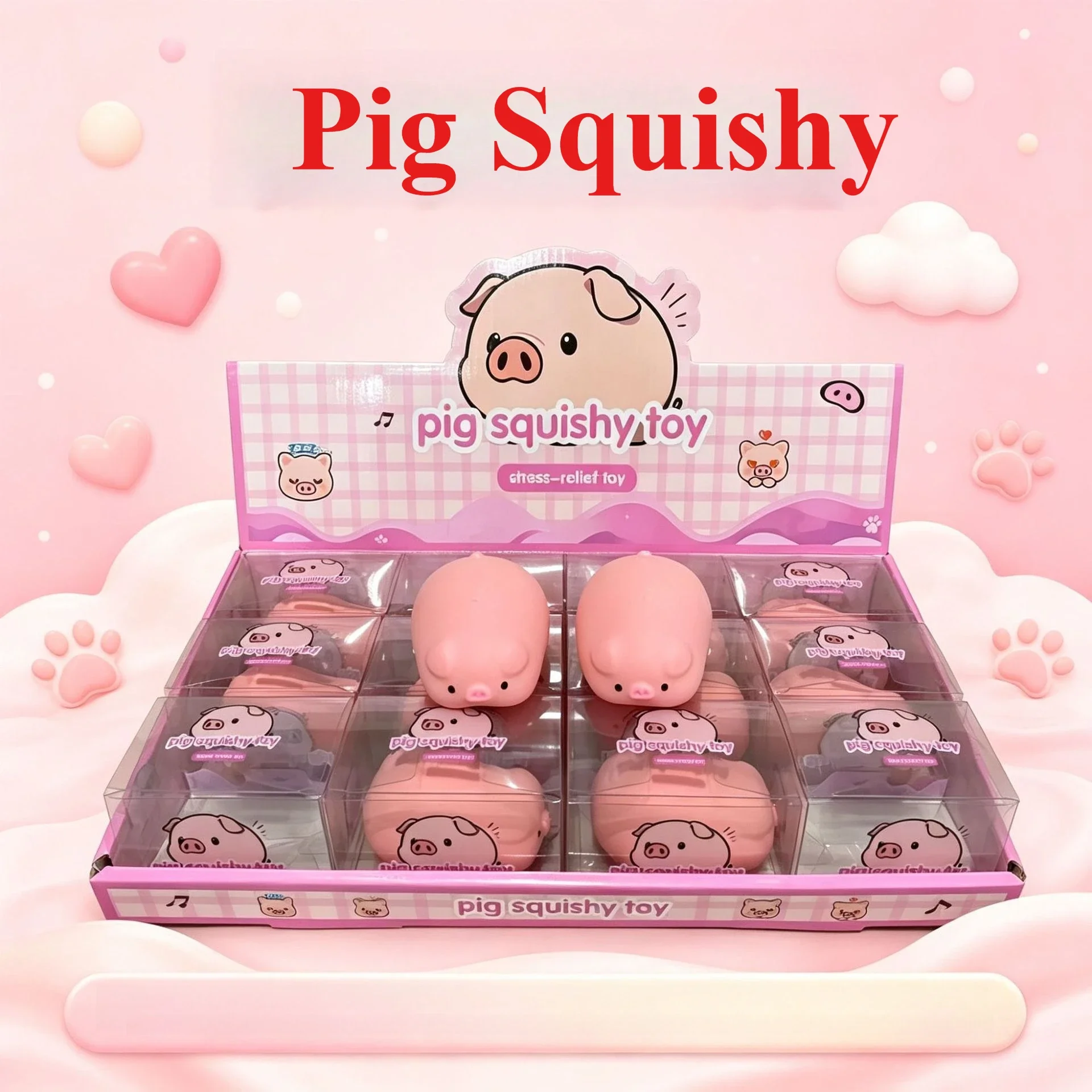 1/12PCS Pink Building Block Lying Pig Squishy Toy, Slow Rebound Creative Cartoon Pig Stress Relief Squeeze Fidget Toy