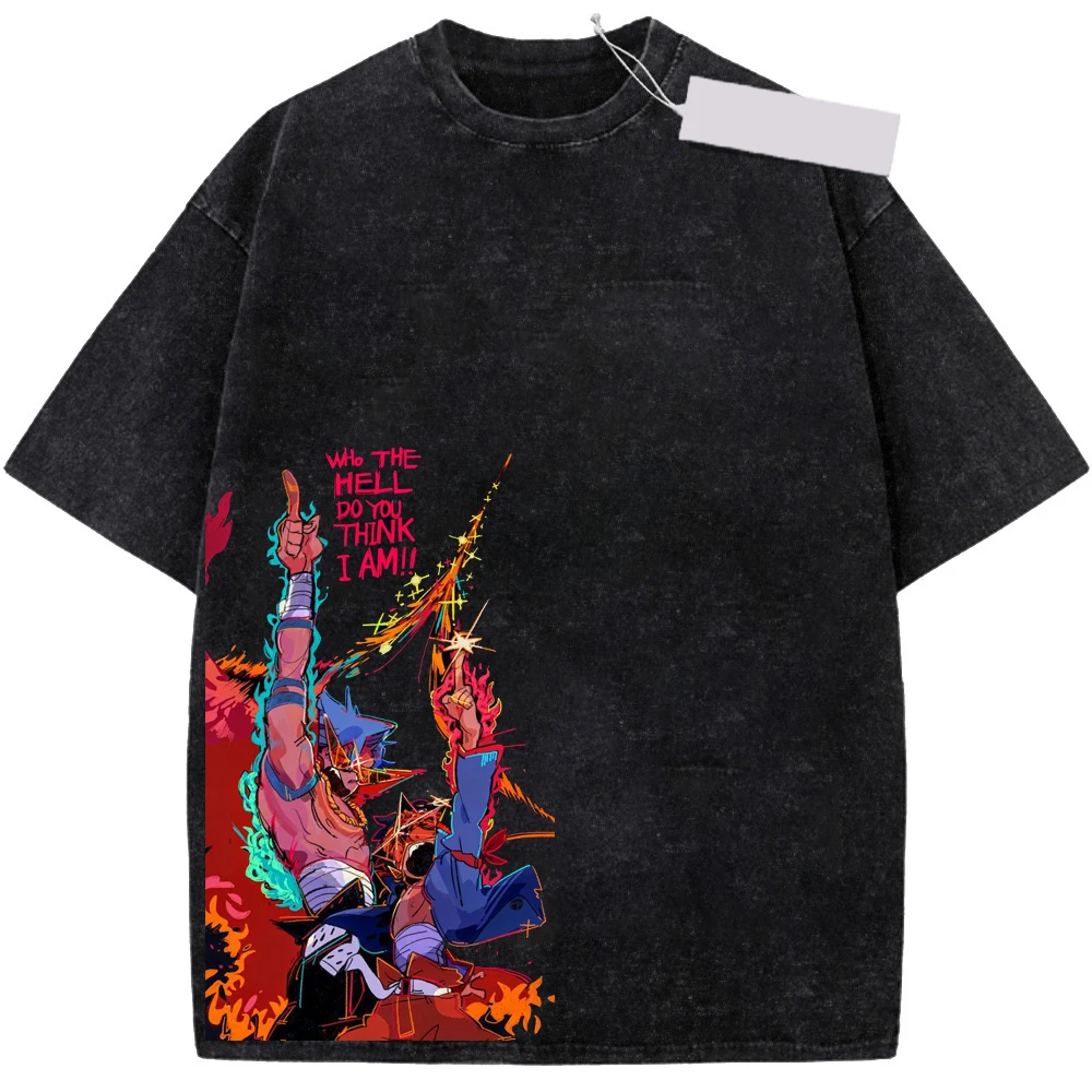 Anime Tengen Toppa Gurren Lagann Simon Kamina Graphic T Shirt Men Women Washed Cotton Tshirts Casual Clothing Harajuku T-shirt