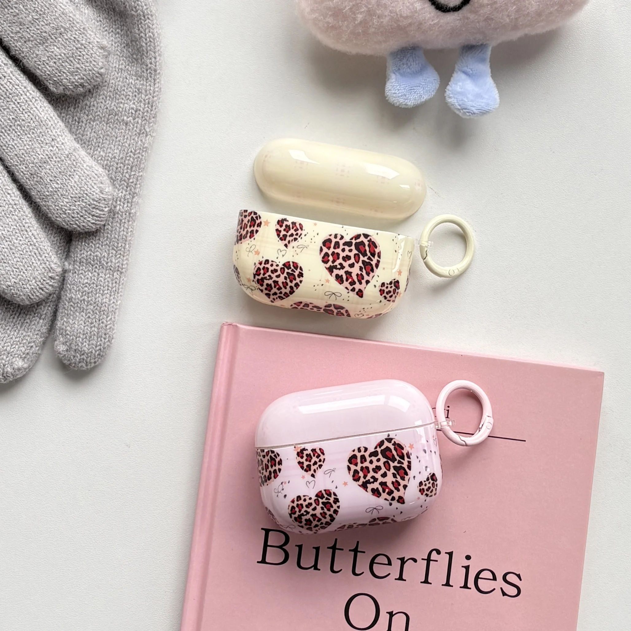 Exquisite Cute Pink Heart Leopard Print Bow star Pattern Splash-ink Earphone Case Suitable for AirPods 1 2 3 4 Pro Pro2 Pro3
