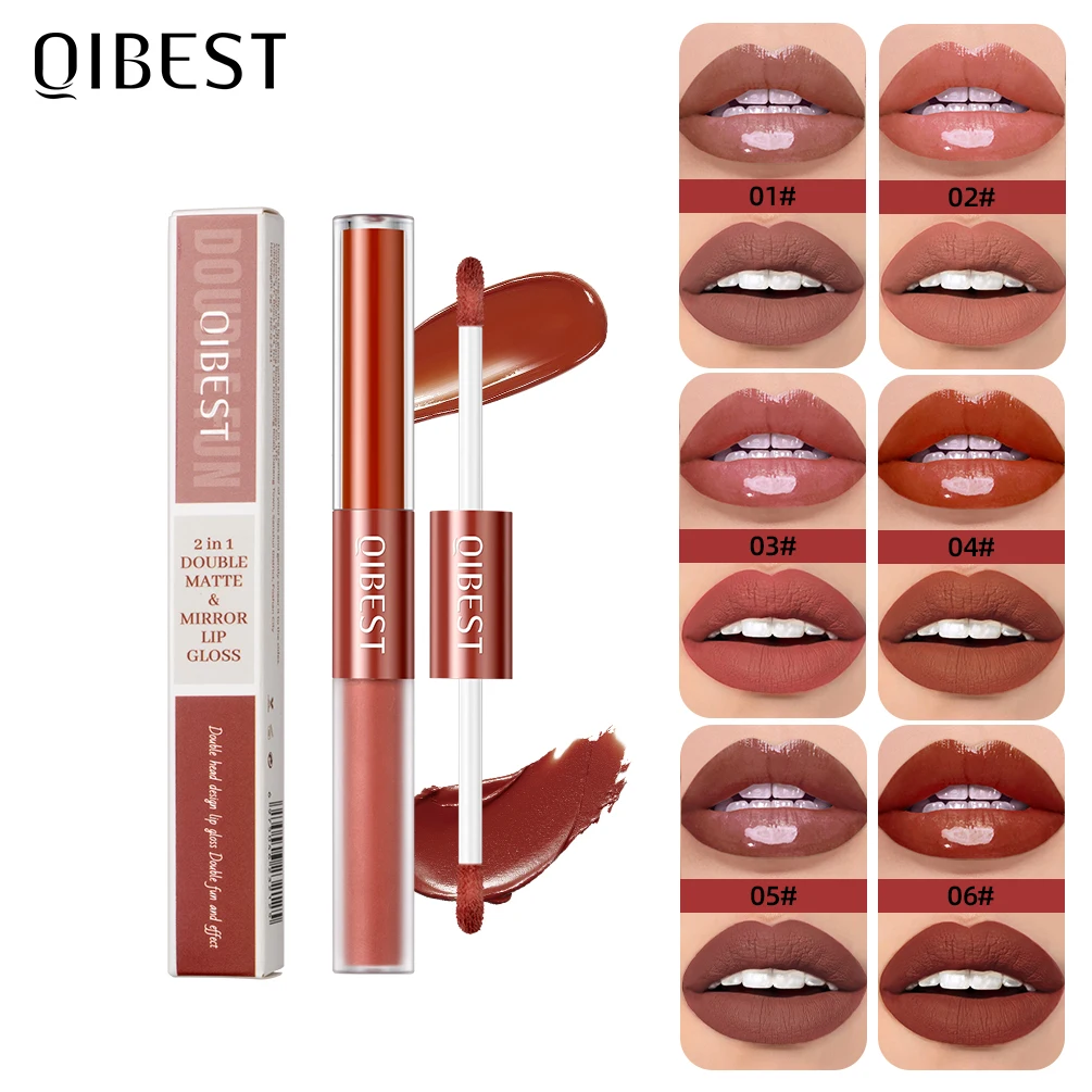 

QIBEST Double Ended Matte Liquid Lipstick And Lip Glaze Long Lasting 2 IN 1 Mirror Lip Gloss Lip Glaze Lips Makeup Lipstick