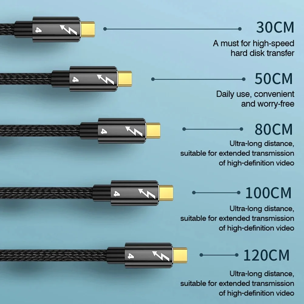 Thunderbolt 4/3 Cable USB4.0 40Gbps USB C to Type C PD 100W 5A 8K@60Hz Fast Charging Data Transfer USB-C Cable for Macbook Pro