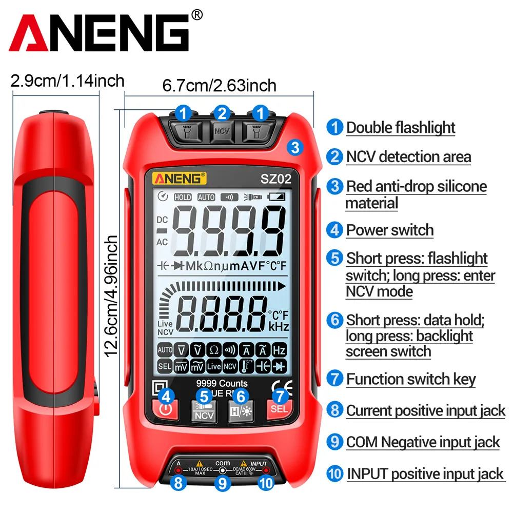 ANENG  Digital Multimeter Smart AC/DCVoltage Capacitance Meter 6000 Counts Auto Electrical Temp Resistance Transistor Test tools