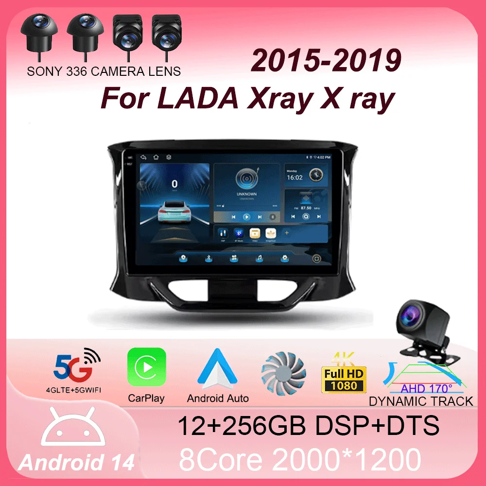 Android 14 For LADA Xray X ray 2015 - 2019 Carplay Auto 4G+WIFI GPS Car Radio Navigation Multimedia Video Player Stereo BT