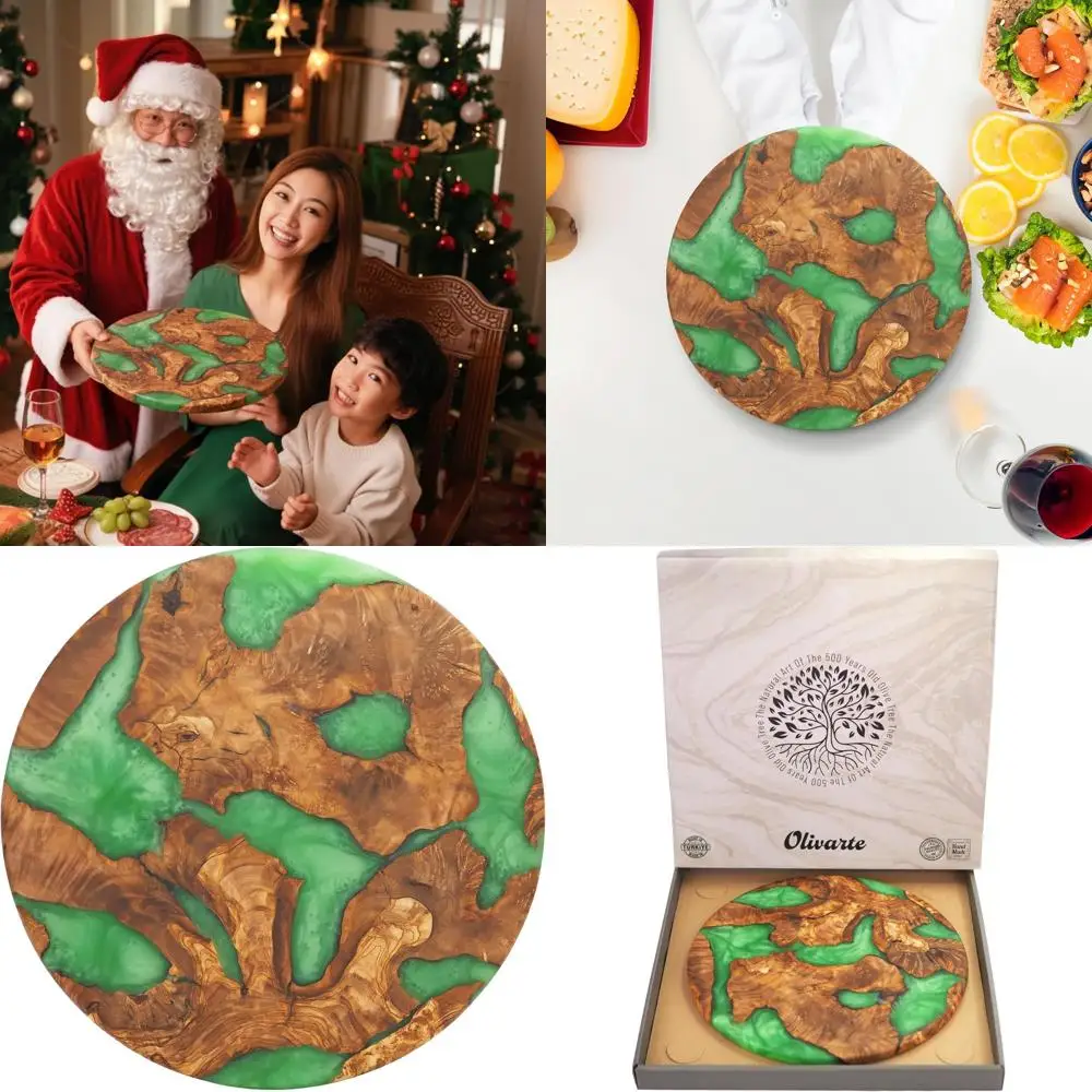 

Olive Wood Epoxy Charcuterie & Cutting Board - Unique Green Resin Decor, Perfect for Kitchen & Gifts