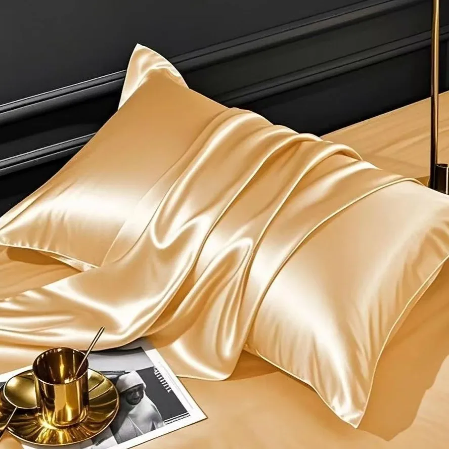 قطعتان من أغطية الوسائد الحريرية تشبه الساتان - أغطية النوم التبريدية، ديكور منزلي سهل العناية بالشعر والصديق للبشرة