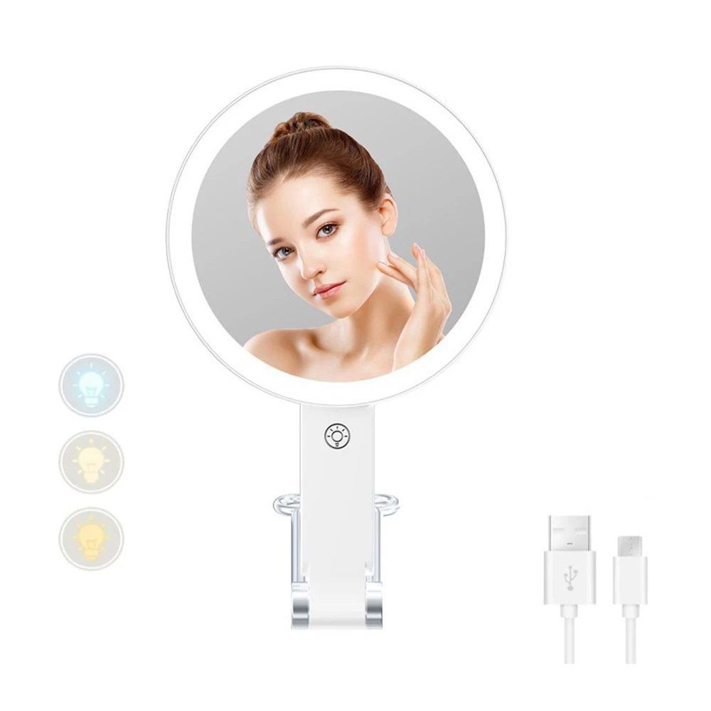 LED Double Sided Vanity Mirrors Foldable 1/10X Magnifying Vanity Mirrors Adjustable Brightness Hangable/Handheld Makeup Mirrors