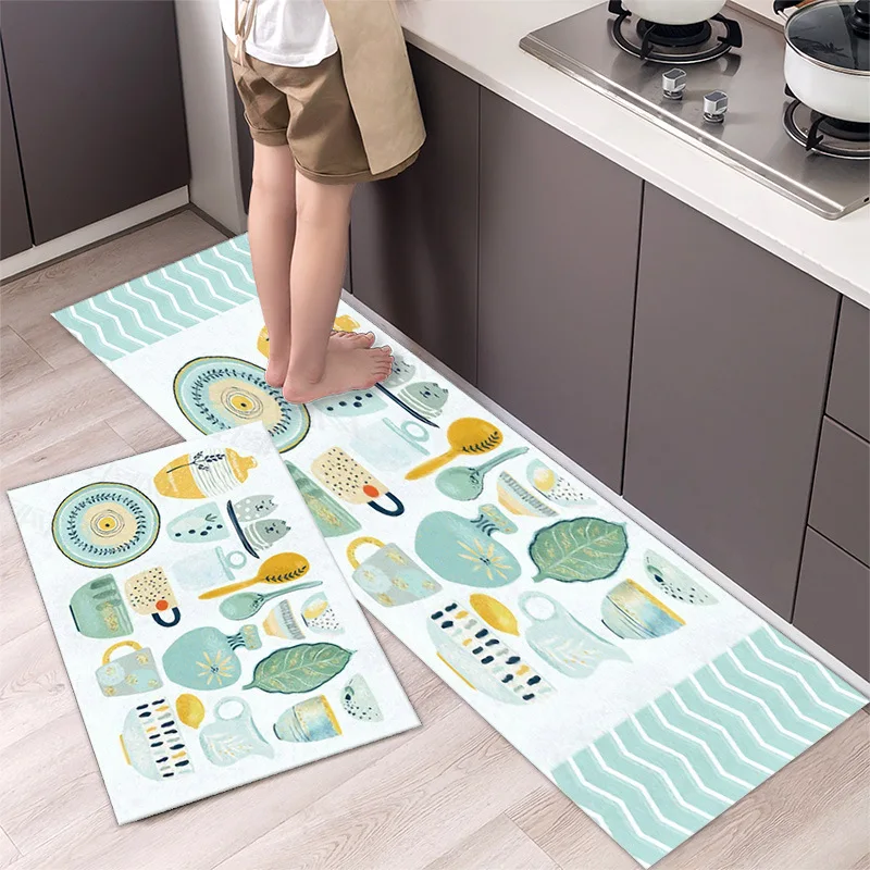 Modern Anti-slip Home Kitchen Mat Fashion Simple Cartoon Soft Rug Bath Long Strip Absorption Doormat Entrance Washable Durable
