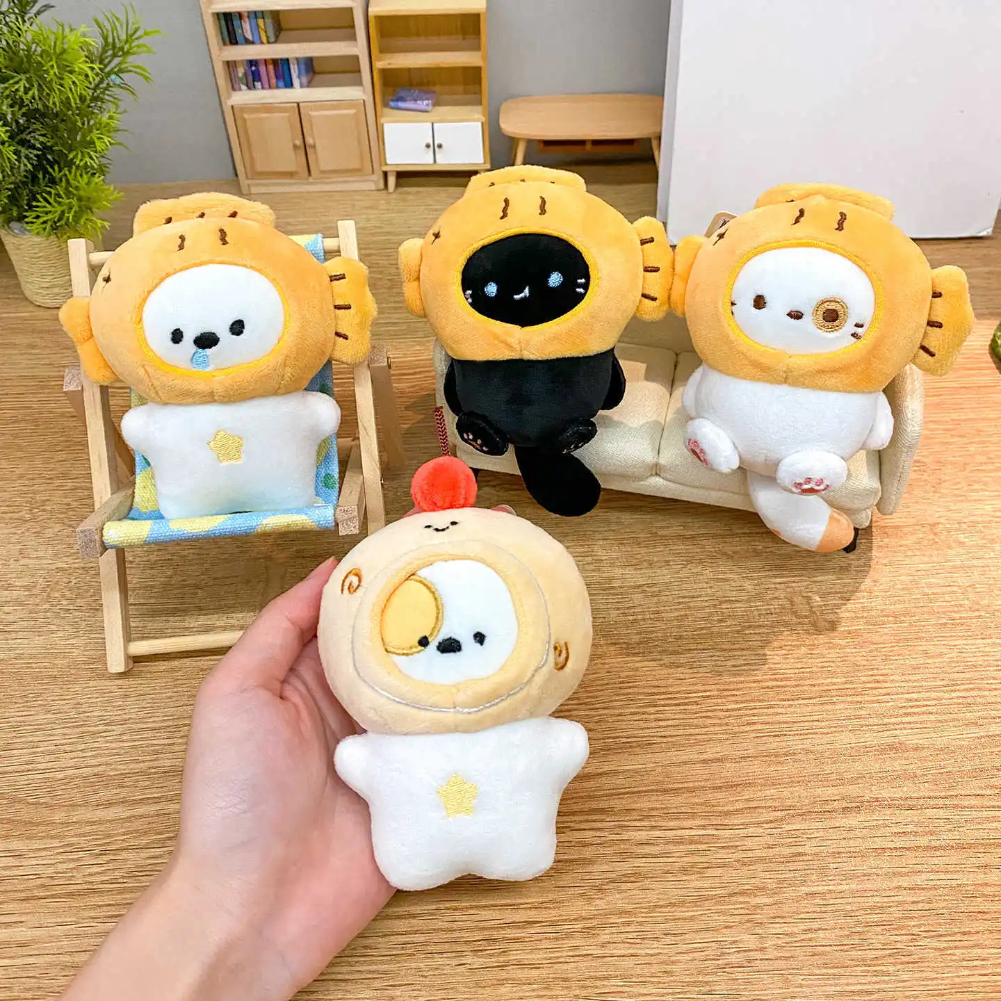 Japanse stijl hoofddeksels puppy pluche pop sleutelhanger speelgoed schattige cartoon bakken dieren puppy rugzak hanger sleutelhanger verjaardagscadeau