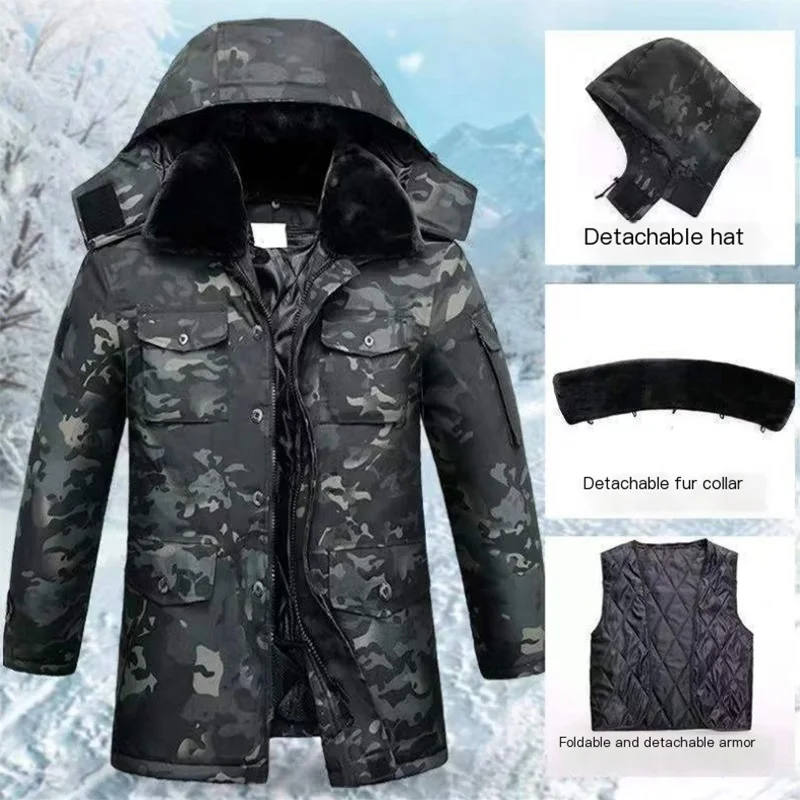 Winter army overcoat Men Long Windproof Hooded Camouflage Colour Jacket Multiply Pockets Detachable Hat Waterproof High Quality