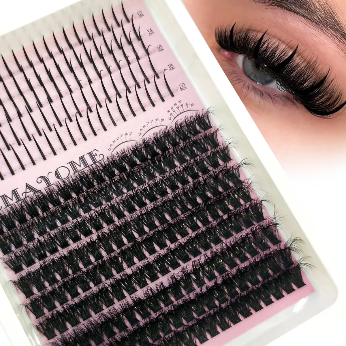 14 Reihen 60P/80P/100P Dicke Manga-Wimpernbüschel, Flauschige Wimpernbüschel, Gemischte Tray mit Spikes, Wimpernverlängerungen